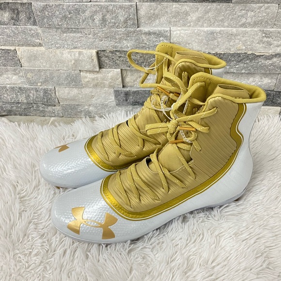 white and gold under armour cleats